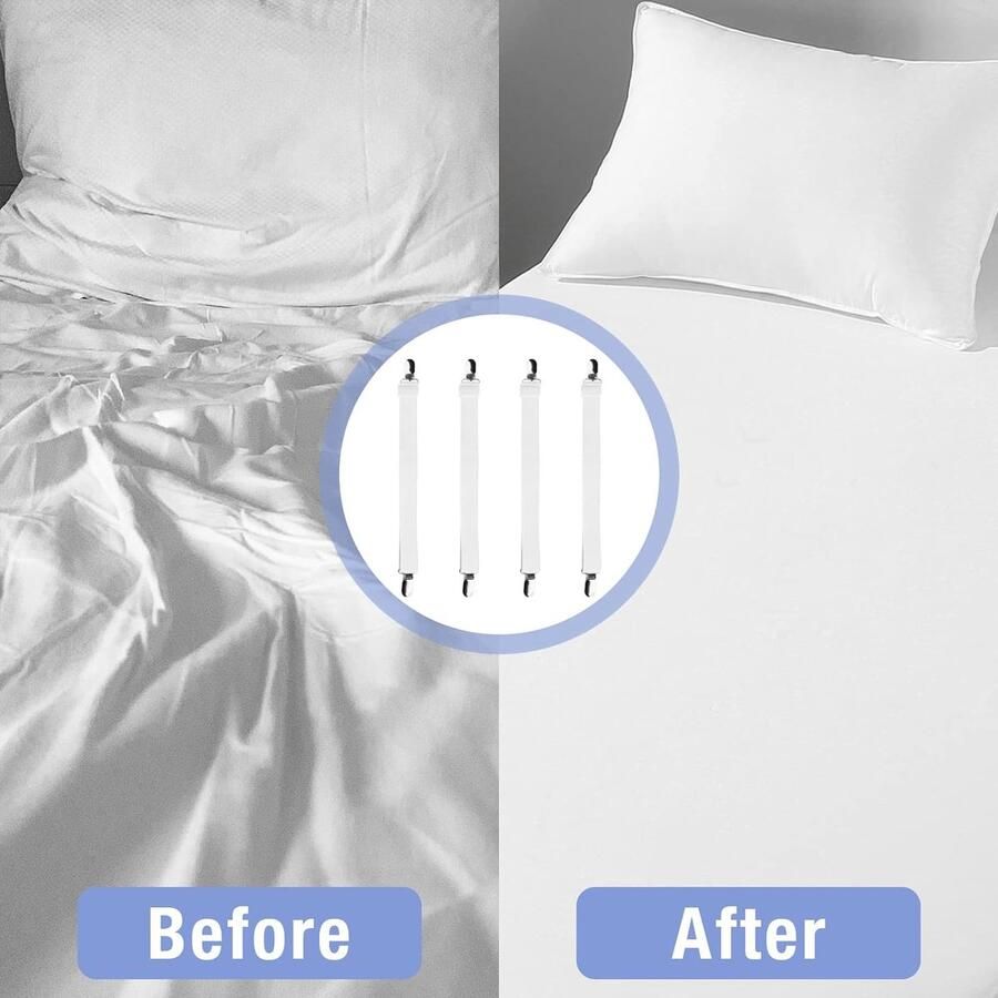 4 Stuks Elastische Lakenspanner met Metalen Clips Verstelbare Elastische Fasteners 30-120cm Wit