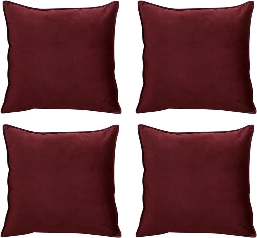 4 stuks fluwelen kussenhoezen 40 cm x 40 cm vierkant luxe kussenslopen voor slaapbank slaapkamer met onzichtbare ritssluiting 16 x 16 inch sets van 4 rood