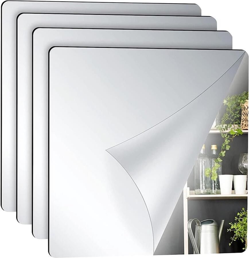 4 stuks full-body spiegel voor muren 30 x 30 cm plakspiegel voor kast doe-het-zelf acrylspiegel wandspiegel voor muur deur fitnessstudio hal wandspiegel zelfklevend voor kleefspiegels