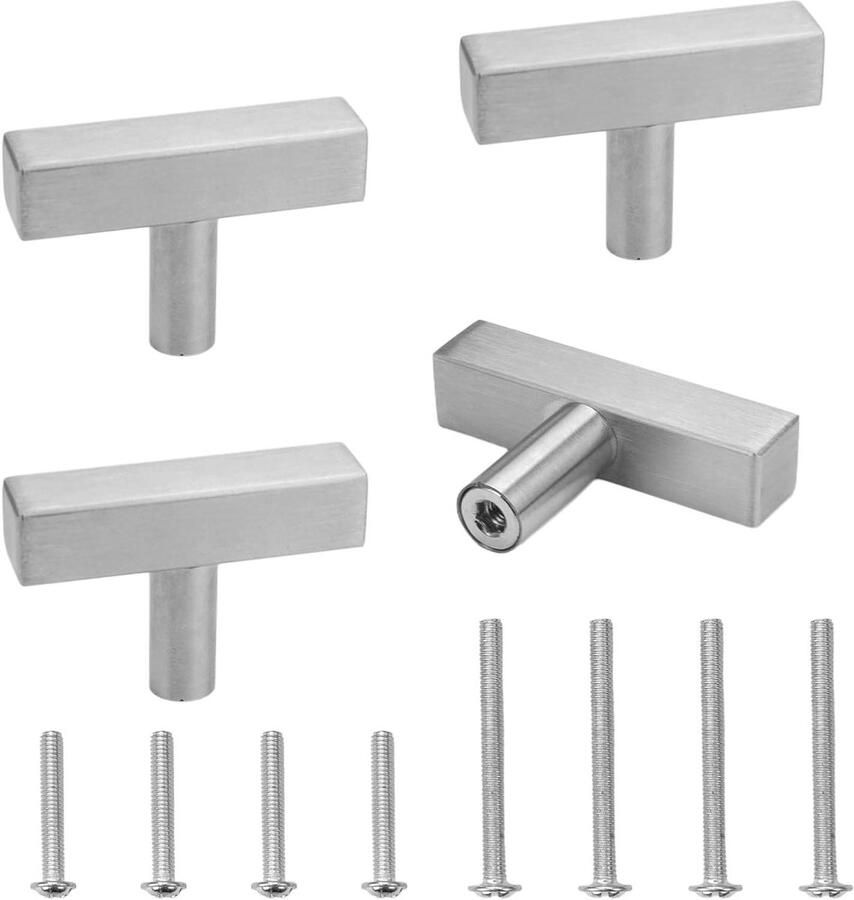 4 stuks geborsteld roestvrij stalen kastdeurknoppen met schroef zilver voor lade commode meubels en keuken