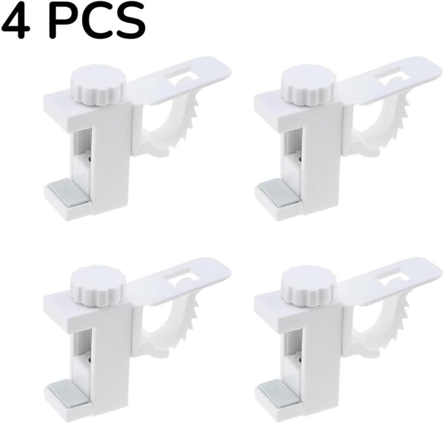 4 stuks Gordijnroede bevestigingsclips Verstelbare klemmen voor telescopische stangen Zonder boren te monteren Klemhouders voor kast- raam- of nisgordijnen Horizontale stanghouders Stevig en herbruikbaar Wit kunststof