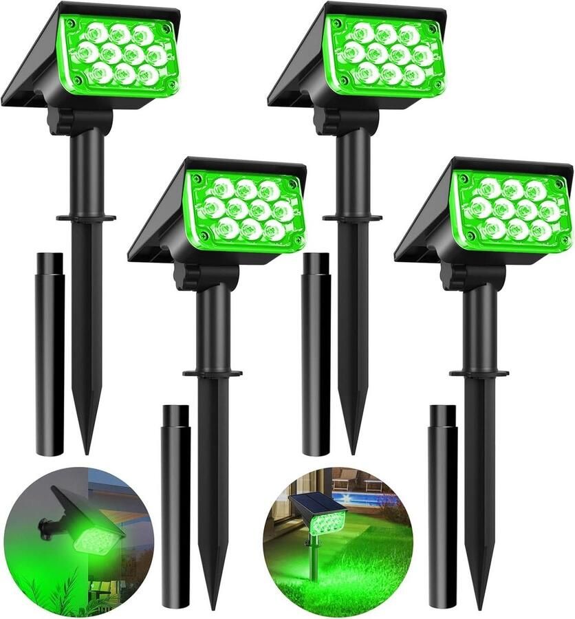 4 stuks groene zonnelamp voor buiten waterdicht en draadloos verstelbare zonnelamp voor tuinpaden