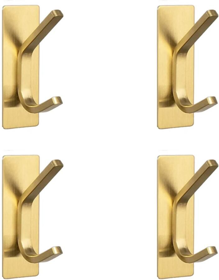 4 stuks Haak Haken Muurhaak Kapstok haakjes Handdoekhaak Geschikt voor Keuken Badkamer 85*30*35mm Roestvrij Staal Ophanghaak Haken Kapstokhaak goud Zelfklevend