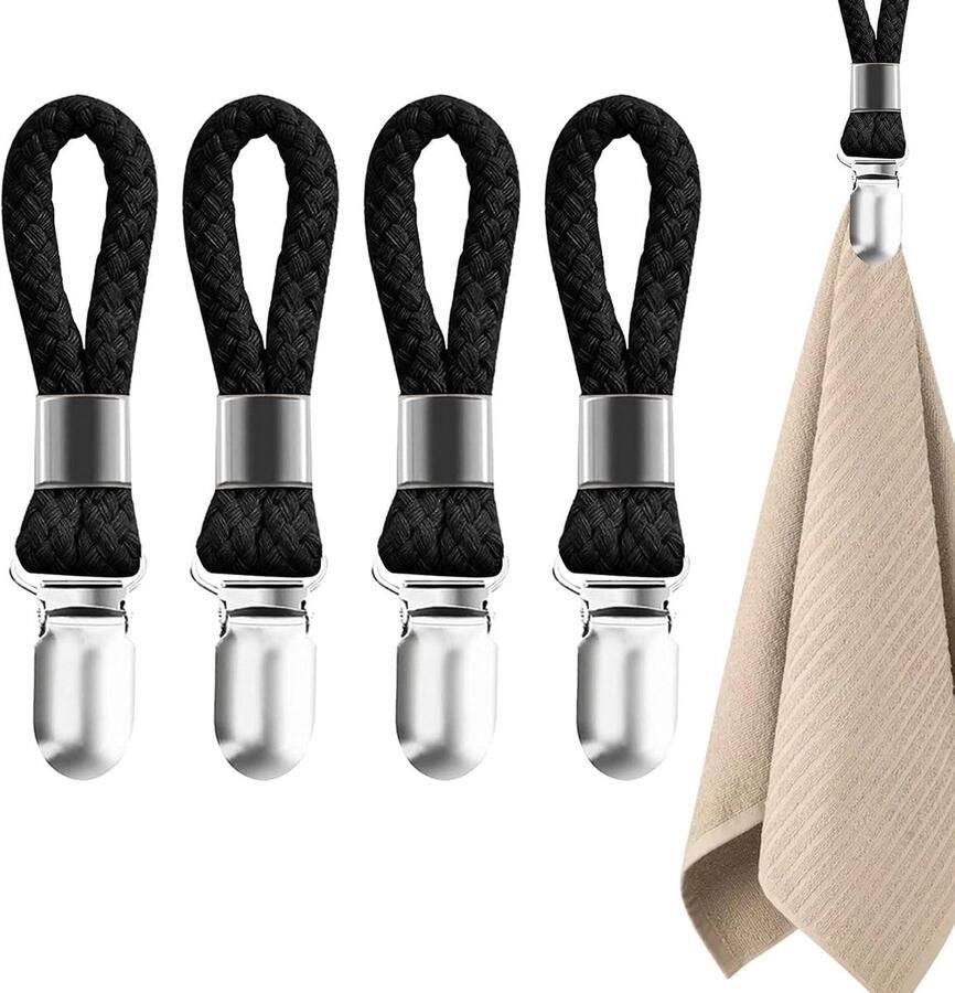 4 stuks handdoekklemmen Handdoekhaakjes TheedoekHaakjes Handdoekhaakjes Set Handdoekklem Keuken Ophanghaak Zonder Boren ophanghaakjes voor theedoek voor keuken badkamer balkon kasten