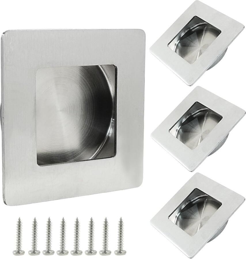 4 Stuks Handgreep Zilver 7*7*1.6 cm RVS Met schroeven Vierkante Kastgreep Handvat voor Kast handvat Verborgen handvat Verzonken handgreep Voor lade kledingkast
