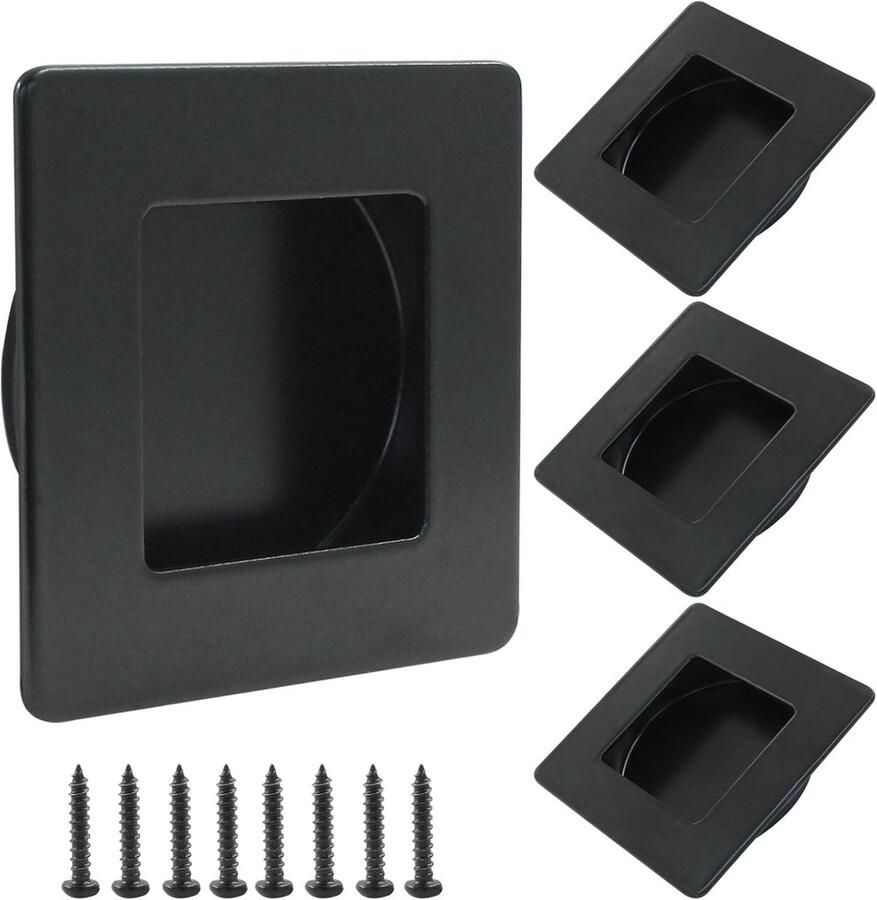 4 Stuks Handgreep Zwart 7*7*1.6 cm RVS Met schroeven Vierkante Kastgreep Handvat voor Kast handvat Verborgen handvat Verzonken handgreep Voor lade kledingkast