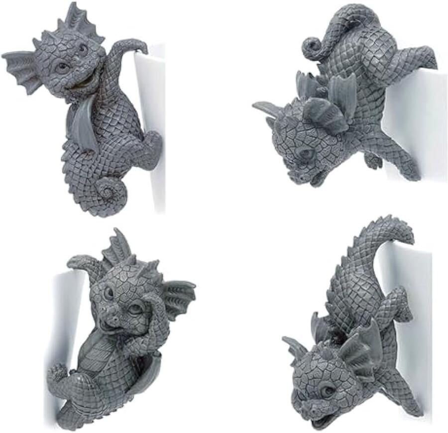 4 stuks hangende dinosaurusbeelden harsen dinosaurusbeelden bloempot drakenfiguren decoratie hangende beker model drakenbeelden dieren drakenfiguren voor op kantoor bureau en thuis tuin