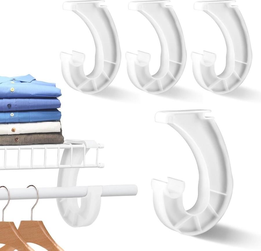 4 stuks hangende kastroede beugels 3 4 kastplank roede ondersteuning J-vormige beugels voor het ophangen van kleding kastopslag en gordijnen (wit)