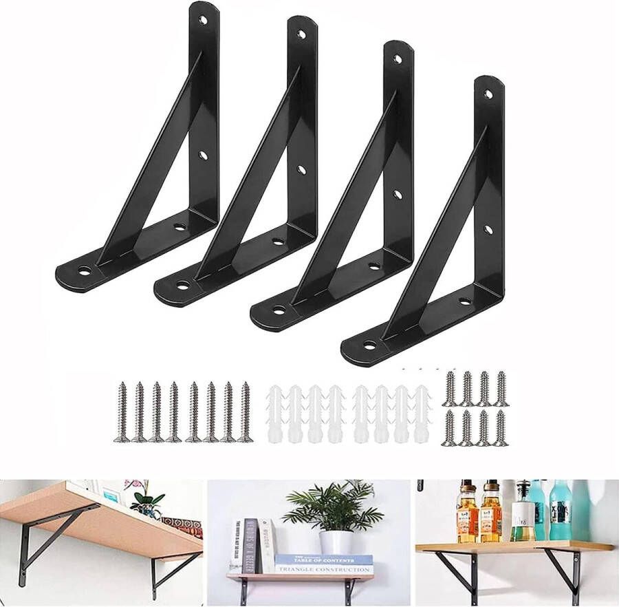 4 stuks heavy duty plankhouders hoekrek plankdrager hoek zwart voor kleine boekenrekken beursstanden tuinrekken buitenwandhouders kasten stoelen meubels