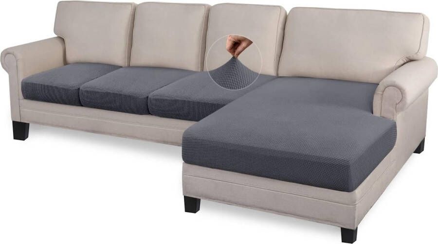 4 stuks high stretch sectionele bank zitkussen vergoed chaise lounge-vergoeding L-vorm elastisch spandex bankhoes voor niet glijden meubelbescherming (3-zits + chaise grijs)