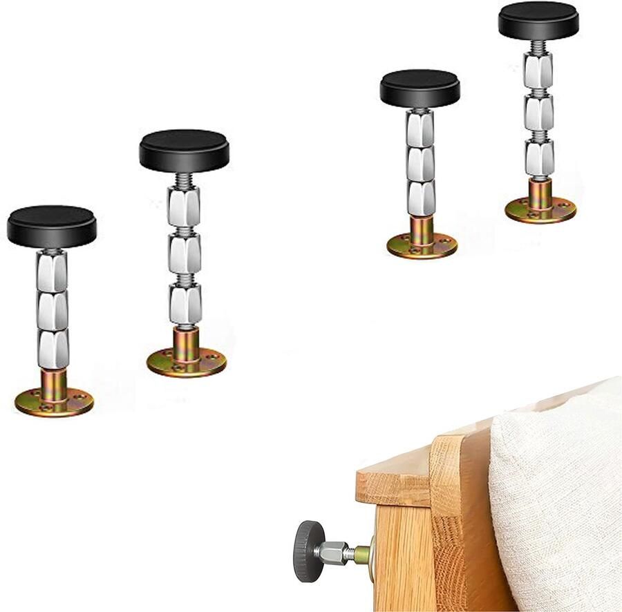 4-Stuks Hoofdbord Anti-vibratie Verstelbare Geschroefde Hoofdbord Stabilisator Anti-vibratie Stabilisator Geschikt voor thuis bedframe anti-sway hoofdbord anti-loslating kast bank anti-vibratie slaapkamer bed stabiliteit Zilver