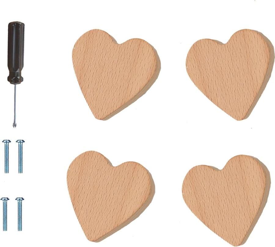 4 stuks houten design kastknoppen hartvormig lade handgrepen voor huis keuken slaapkamer kledingkast