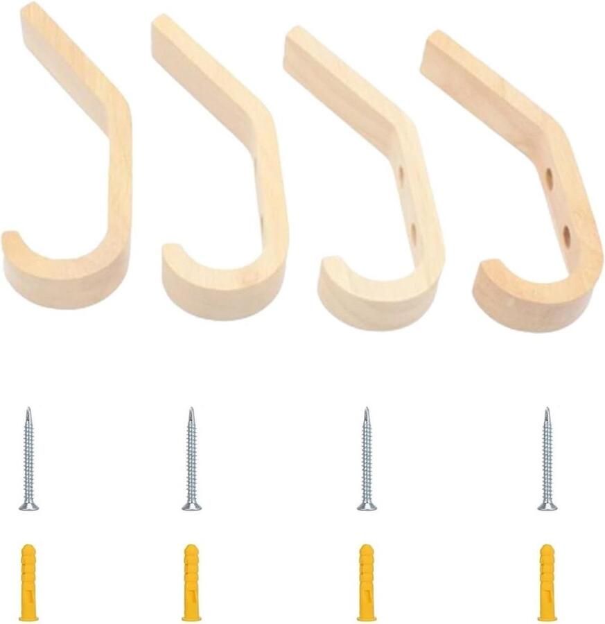 4 stuks houten kledinghaken wandkapstok van eikenhout voor het ophangen van handdoeken en handtassen