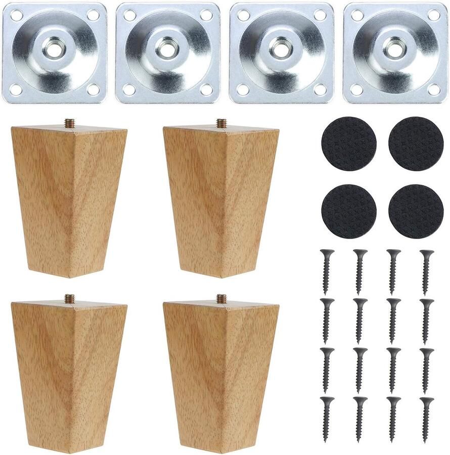 4 Stuks Houten Meubelpoten Meubelpoot Tafelpoot Steunpoot Rechthoekige meubelpoten Meubeltafelpoten Kastpoten Houtkleur