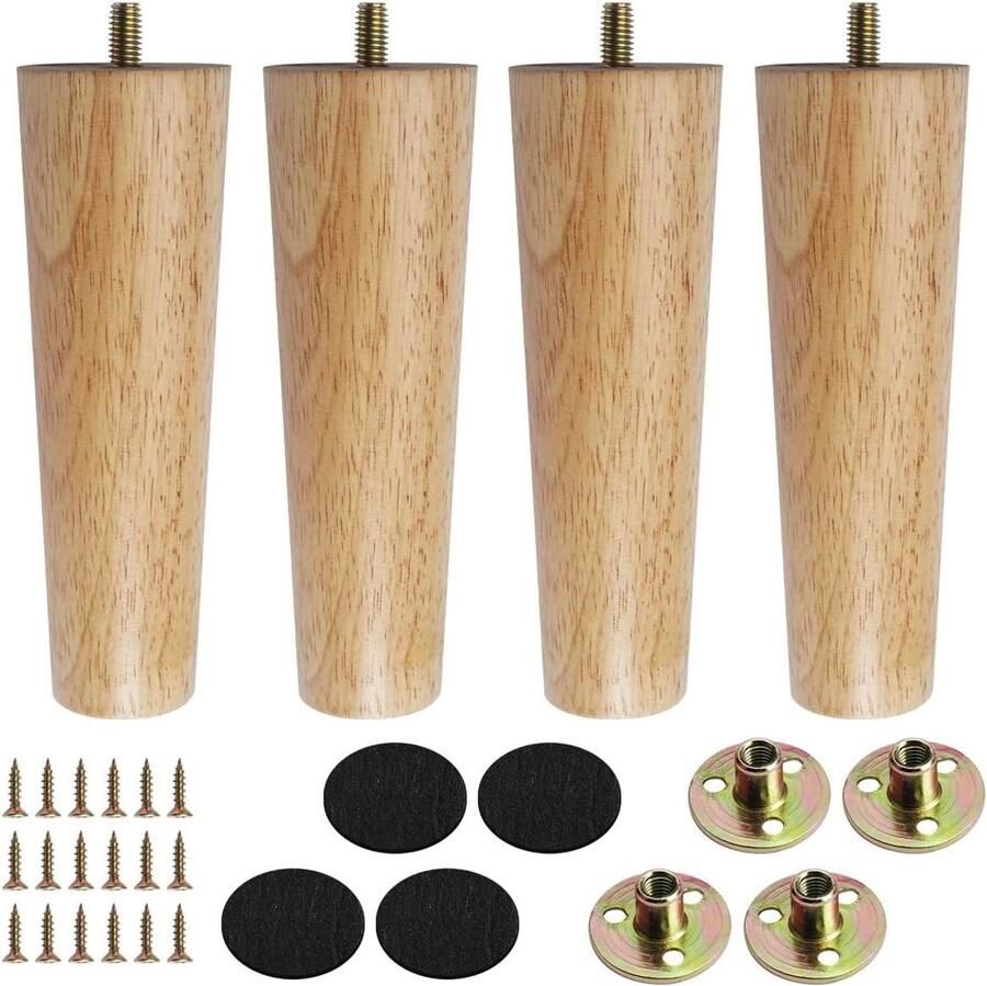 4 Stuks Houten Tafelpoten Massief Hout Conische Vervangende Tafelpoten Voor Meubels Bankpoten Sokkelpoten Eiken Tafelpoot Meubelpoten met Montageplaten en Schroeven voor Stoelen en Bank Kast