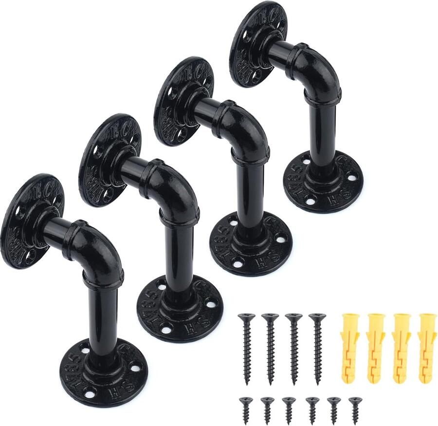 4 stuks ijzeren buizenrek industriële buizenrek zwarte buizenrek retro buizenrek doe-het-zelf wandhouder voor zwevende planken wijnrek goederenhouders