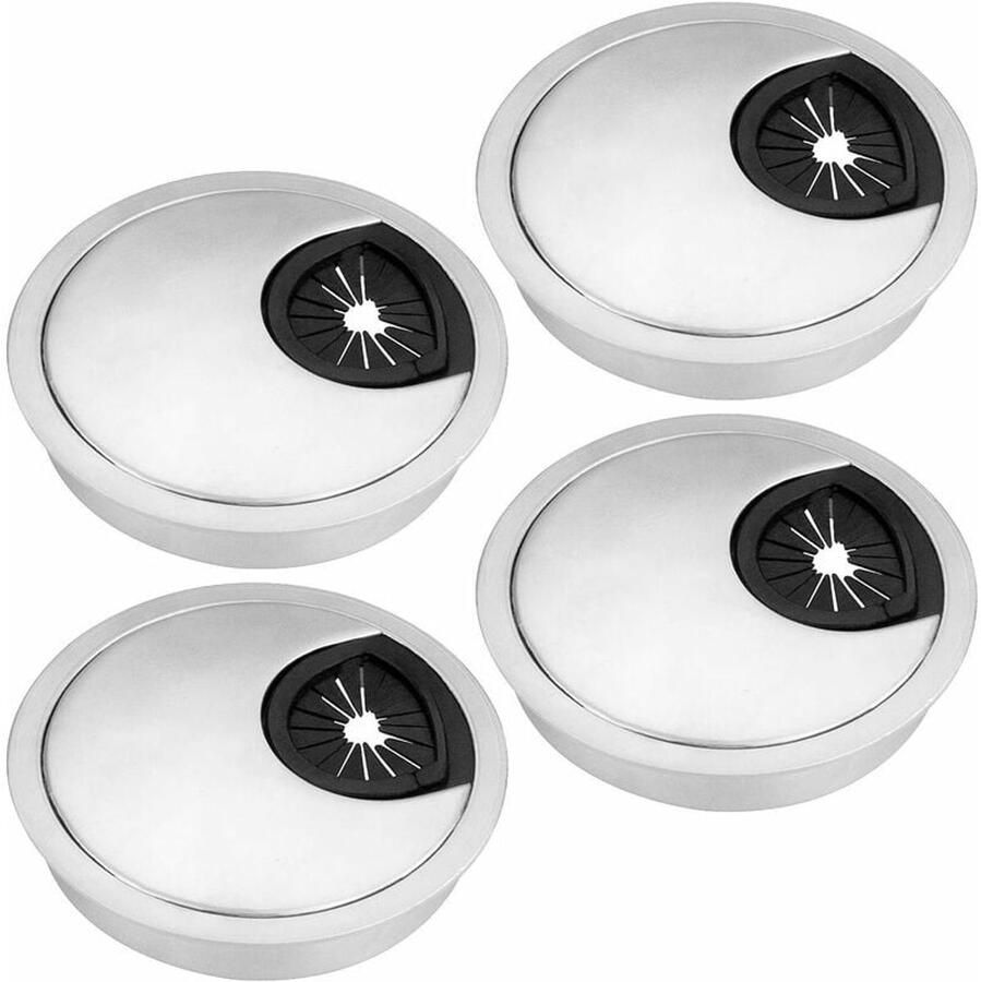 4 stuks kabeldoorvoeren voor bureau geborsteld metalen ontwerp kabeldoorvoeren voor bureautafel 60 cm ronde verzonken kabeldoorvoeren zilver