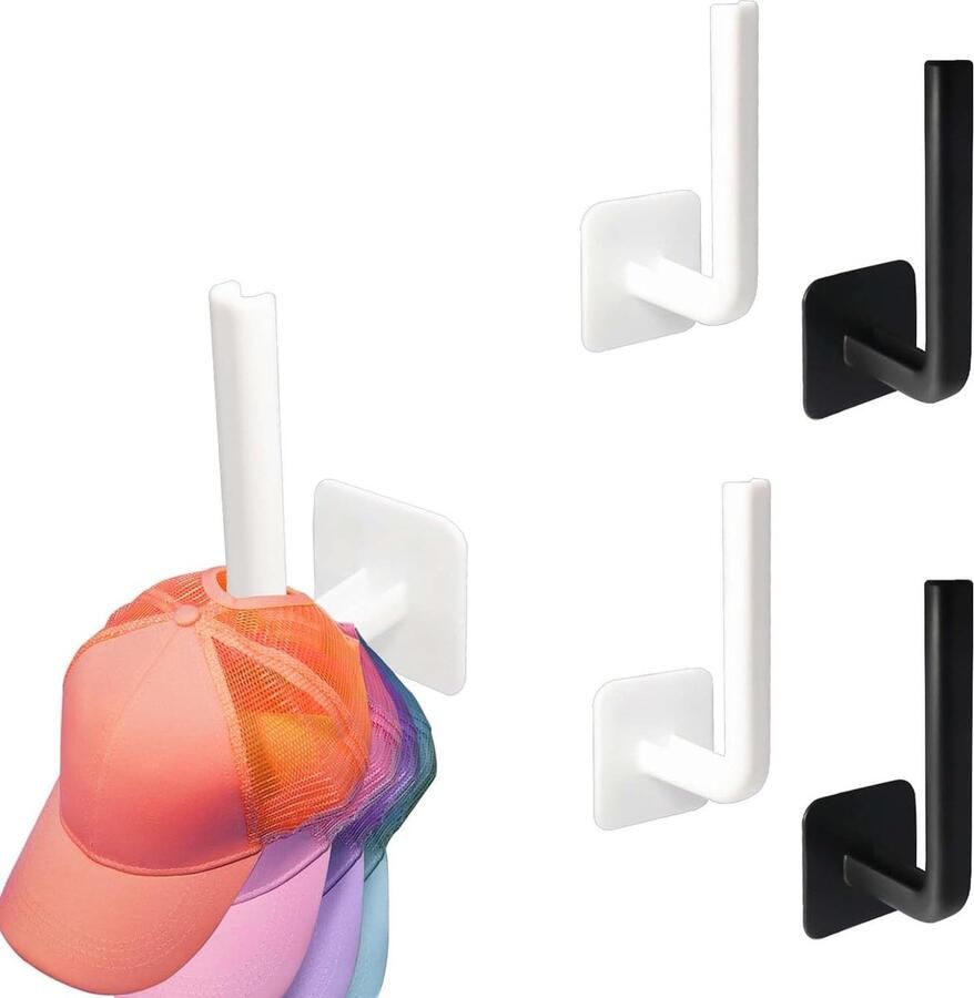 4 stuks kaphouders zwarte kaphouder en wit hoedenplank garderobe basecap-houder wandgaten hoeven niet gestanst te worden basecap-houder geschikt voor kamer kledingkast achter de deur