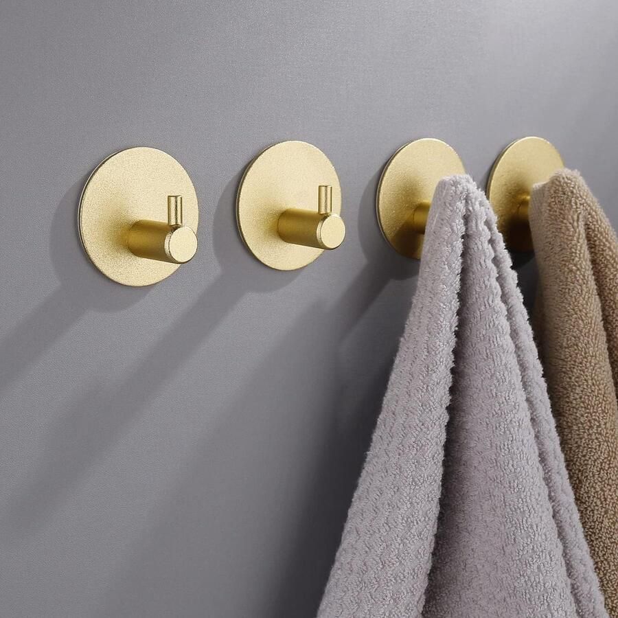 4 stuks-Kapstok -Kapstokken Wandmontage -gouden roestvrijstalen super kleverige haken-op te plakken haken voor jas-handdoek--voor Jashanddoekhanddoekhaken- voor badkamer-keuken-woonkamer-gouden