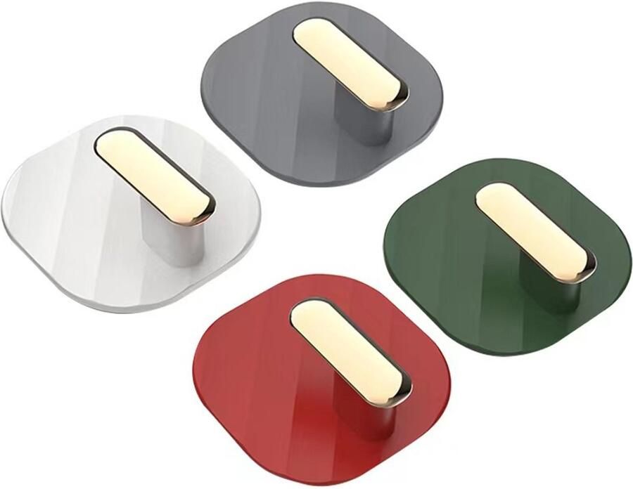 4 Stuks Kapstokhaken Ophanghaken Kapstokhaken Deurhaken Kledinghaak Ophanghaak Kapstok Haak Handdoekhaken Zelfklevende Wit rood grijs en groen 5.3CM ABS