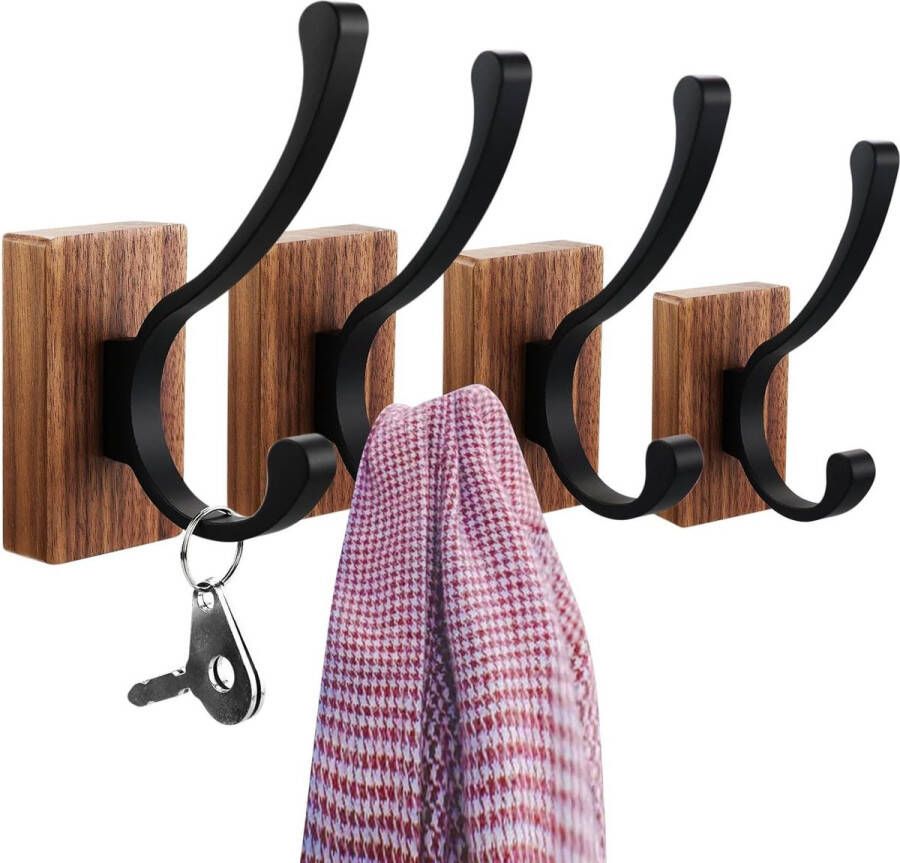 4 stuks kapstokhaken ponsvrije walnoot kledinghaken badkamerhaken enkele hoeden sleutels handdoeken badjassen portemonnees decoratieve woonkamer badkamer slaapkamer garderobe