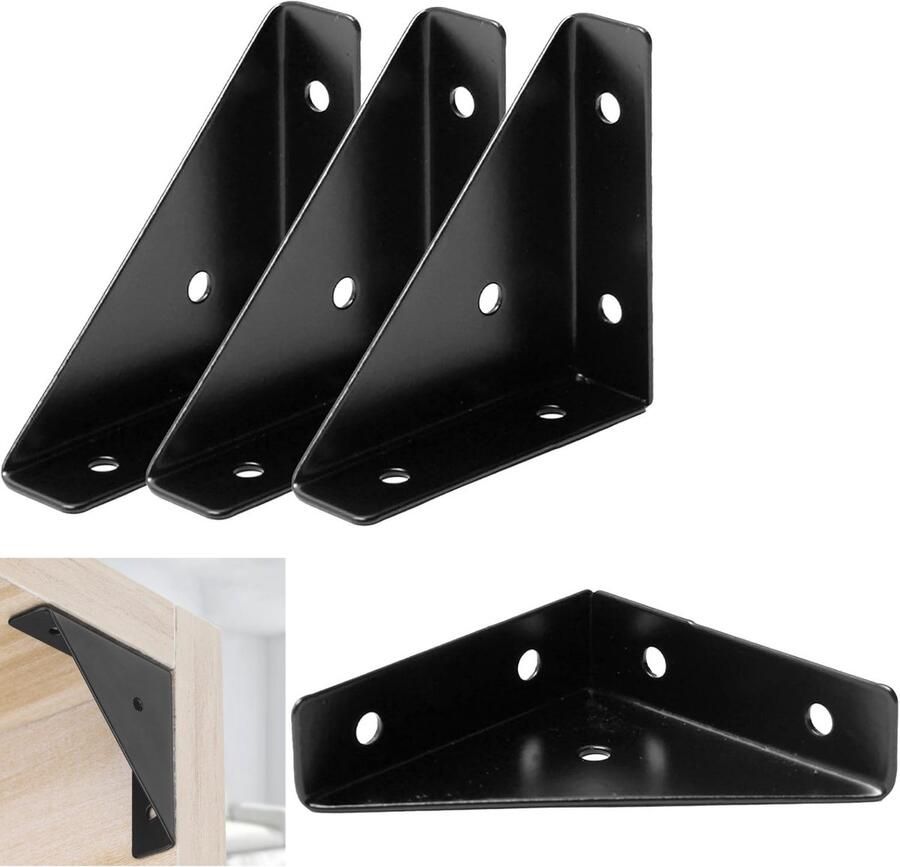 4 stuks kast hoekbeugel haakse plankdrager meubel hoekbeschermer driehoekige plankbeugel steunbeugel voor tafel bed kast en schoenenrek zwart