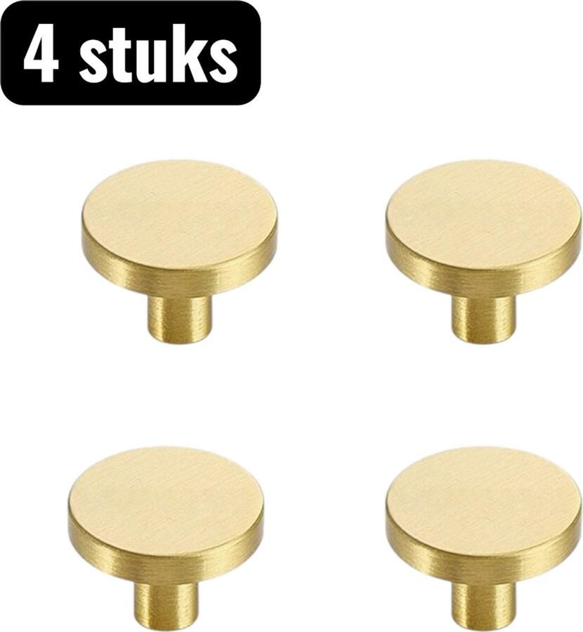 4 stuks Kastgrepen Messing kastgrepen Gouden handgrepen Massief messing lade- en deurgrepen Messing ladeknoppen voor keukendeuren Plat rond