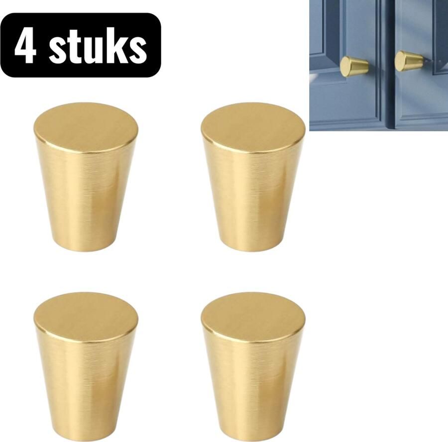 4 stuks Kastgrepen Messing kastgrepen Gouden handgrepen Massief messing lade- en deurgrepen Messing ladeknoppen voor keukendeuren Conische vorm