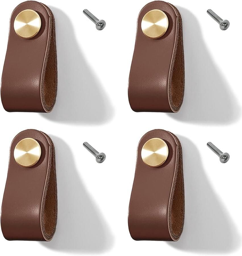 4 stuks kastgrepen zachte leren kastgrepen stabiele deurknoppen vintage retro leren ladegrepen enkel gat kastaccessoires met 4 schroeven 2.5*6.4 cm bruin