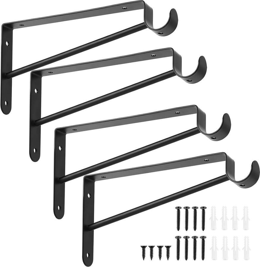 4 stuks kastplankbeugel met paalhouder driehoekige plankbeugels wandgemonteerde haakse beugels kaststeunen voor kaststanghouder zwart 20 3 cm stevige wandsteunen