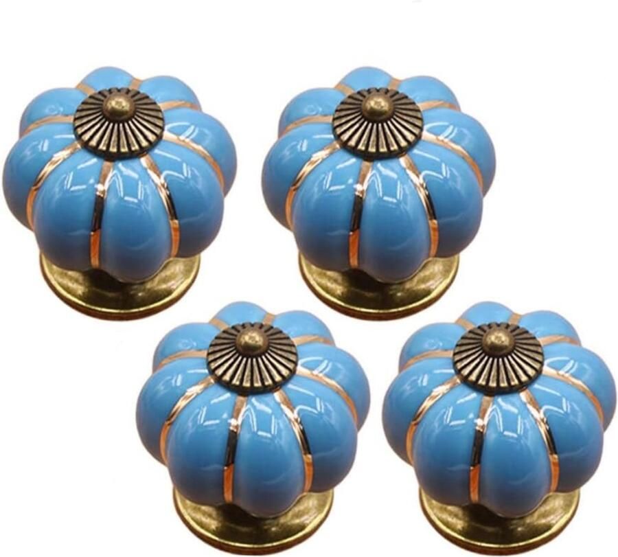 4 stuks keramische kastknoppen keramische deurknoppen pompoenvorm kastknoppen geglazuurd ladekast greep doe-het-zelf decoratie voor deuren keukenkasten lades dressoirs (Blauw)