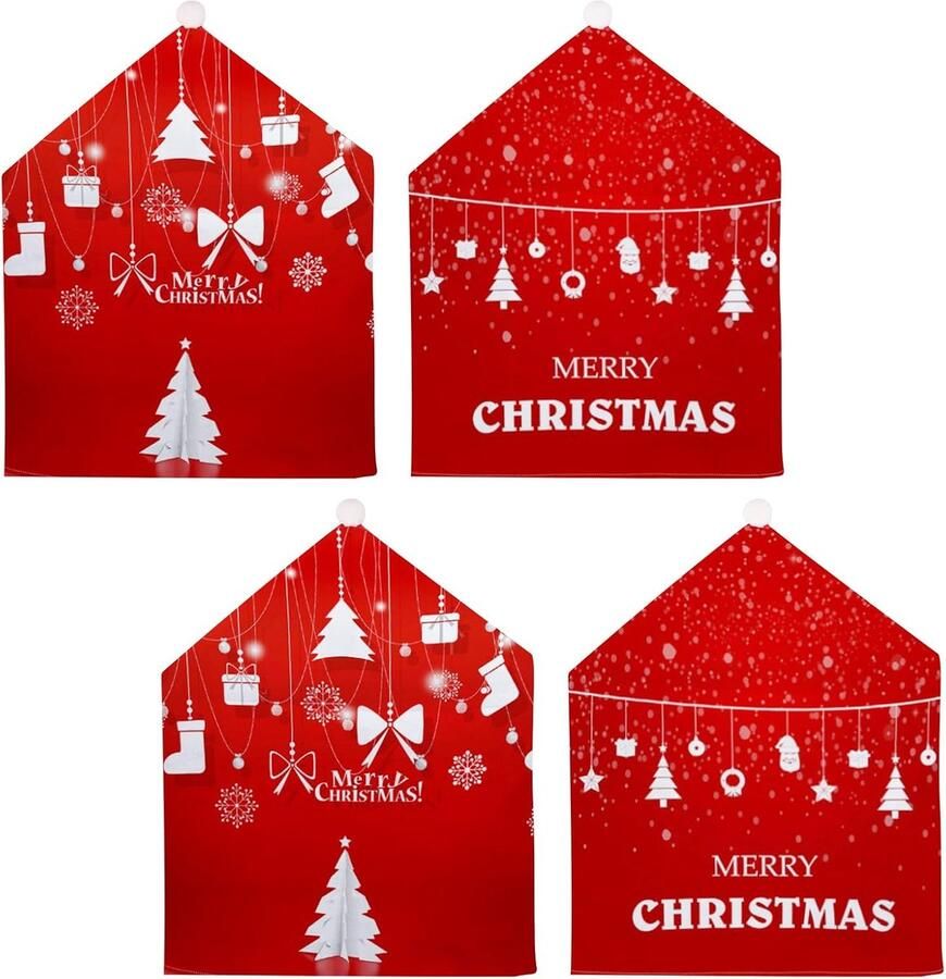 4 Stuks Kerst Stoel Covers Kerst Eetkamerstoel Achterhoezen Decoraties Kerst Stoel Zitslip Cover voor Xmas Vakantie Seizoen Thuis Keuken Kerstversiering (A