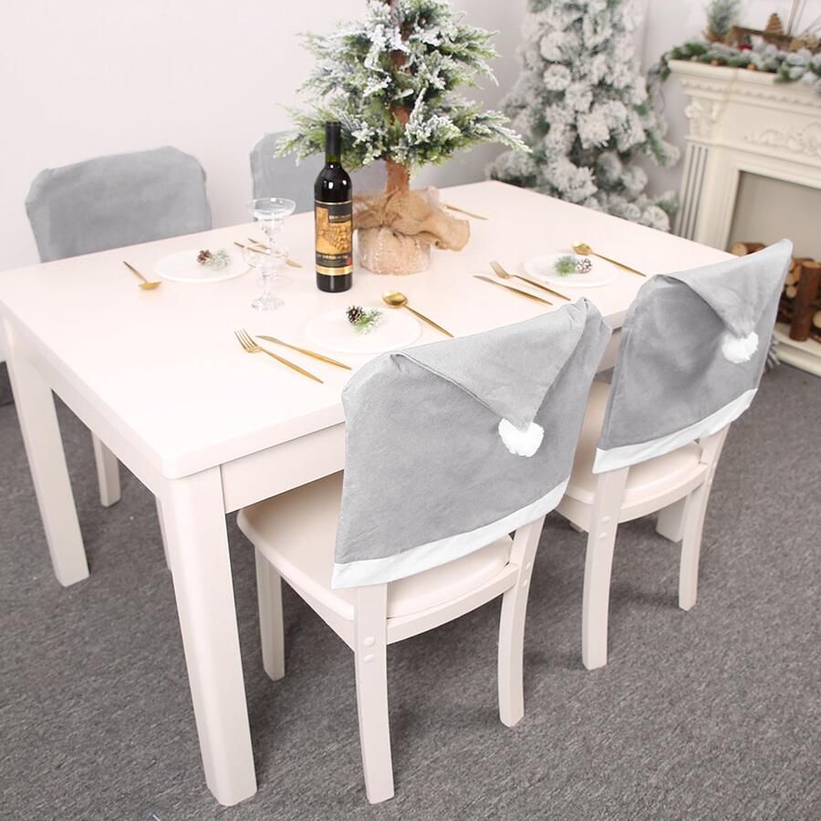 4 stuks kerststoelhoezen decoratie kerstman hoed sneeuwvlok stoel kerstmuts keuken eetkamer stoelhoezen sets voor kerstvakantie feestelijke decoraties (grijs)