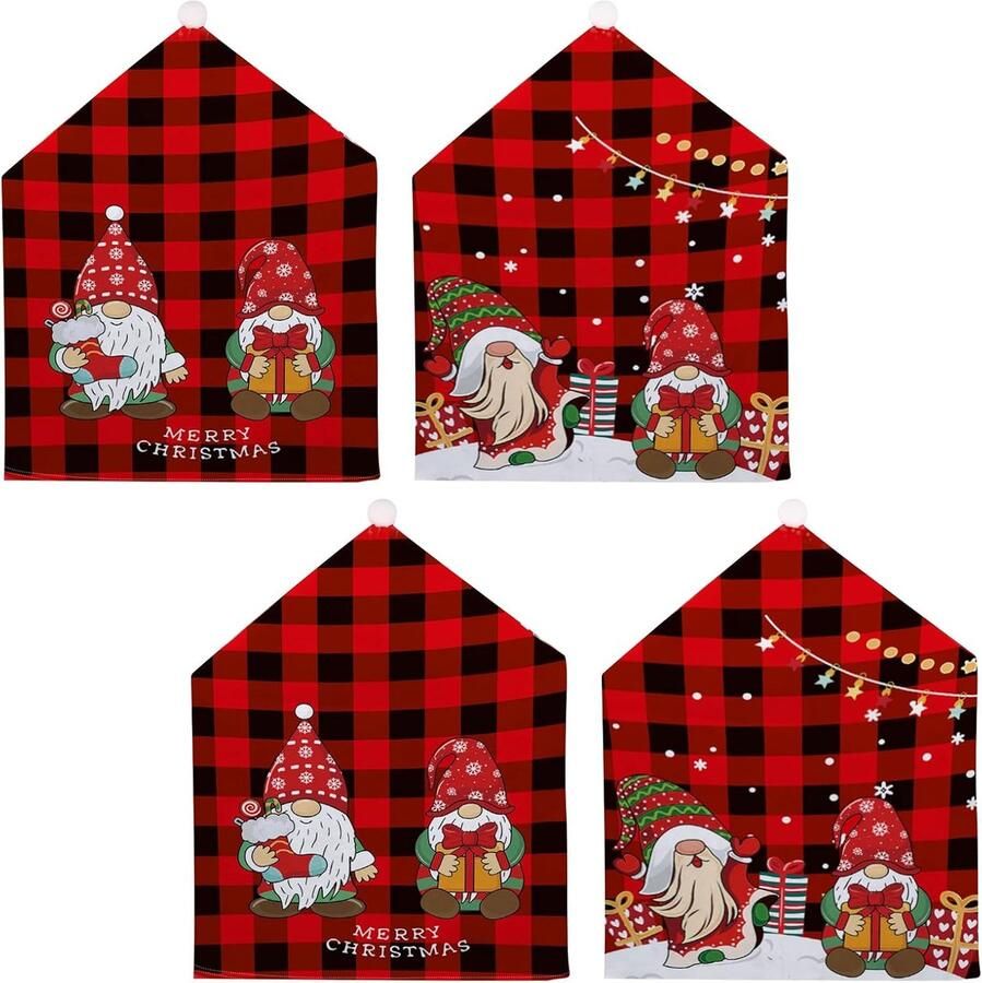 4 stuks kerststoelhoezen kerst eetkamerstoel rughoezen decoraties kerststoel stoelhoes voor Kerstmis vakantie seizoen thuis keuken kerstversiering (B)