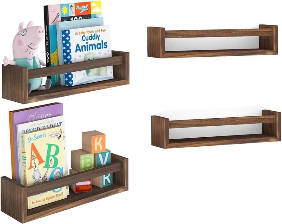 4 Stuks Kinderboekenplanken 16 5 Inch Drijvende Boekenplanken voor de Muur Veelzijdige Aan de Muur Gemonteerde Kinderboekenplank Massief Houten Zwevende Planken voor Boeken Speelgoed