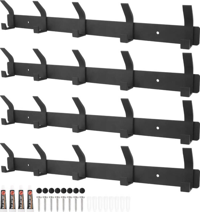 4 stuks kledinghaken 44 cm garderobehaken met 5 haken kapstok haaklijst wandhaken metaal garderobe muur wandgarderobe schilderen voor slaapkamer badkamer keuken hal zwart