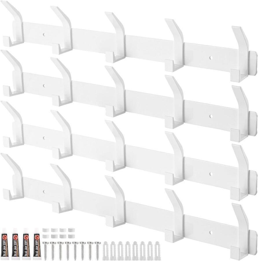 4 stuks kledinghaken voor aan de muur garderobehaken met 5 haken aluminiumlegering wit multifunctionele kledinghaken voor garderobe keuken slaapkamer en badkamer