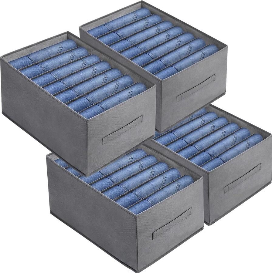 4 stuks kledingkast-organizer 44 x 30 x 20 cm opvouwbare kledingkastorganizer grote lade-organisatiesysteem met 7 vakken voor kleding broeken rokken ondergoed T-shirts grijs