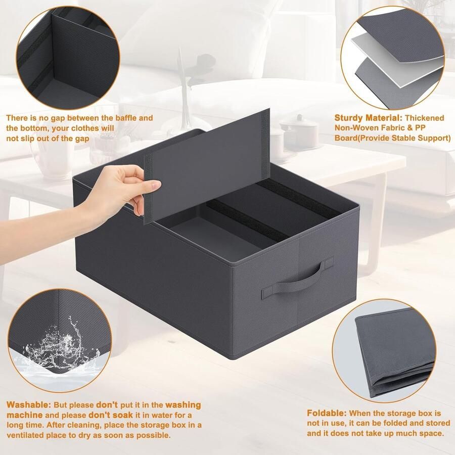 Lade Organizer Divider Set van 4 Stoffen Opvouwbare Dressoir Roosters Kledingkast Opbergen Slaapkamerkast Opbergdozen voor het Opbergen van Sokken Ondergoed Stropdassen Sjaals Grijs - Foto 2