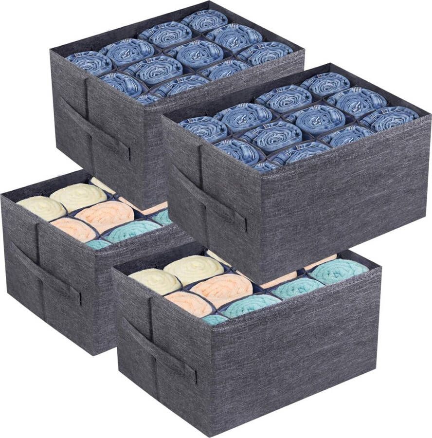 4 stuks kledingkast-organizer opbergbox voor kleding 12 vakken opbergsysteem kast kleding opbergdozen voor jeans broeken handdoek shirt trui