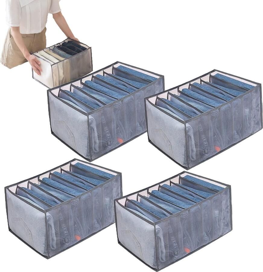 4 stuks kledingkast-organizersysteem voor jeans broeken overhemden opbergdozen ladebox in kledingkastladen ladekast kledingopbergbox 20 x 36 x 25 cm 7 opbergvakken