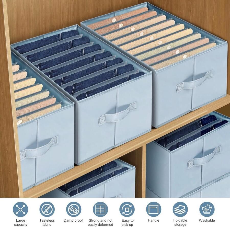 4 stuks kledingkastorganizer organizer voor kleding inklapbare stoffen dozen voor het opbergen van jeans broeken truien T-shirts wasbare organizer voor in kledingkast 44 x 28 x 22 5