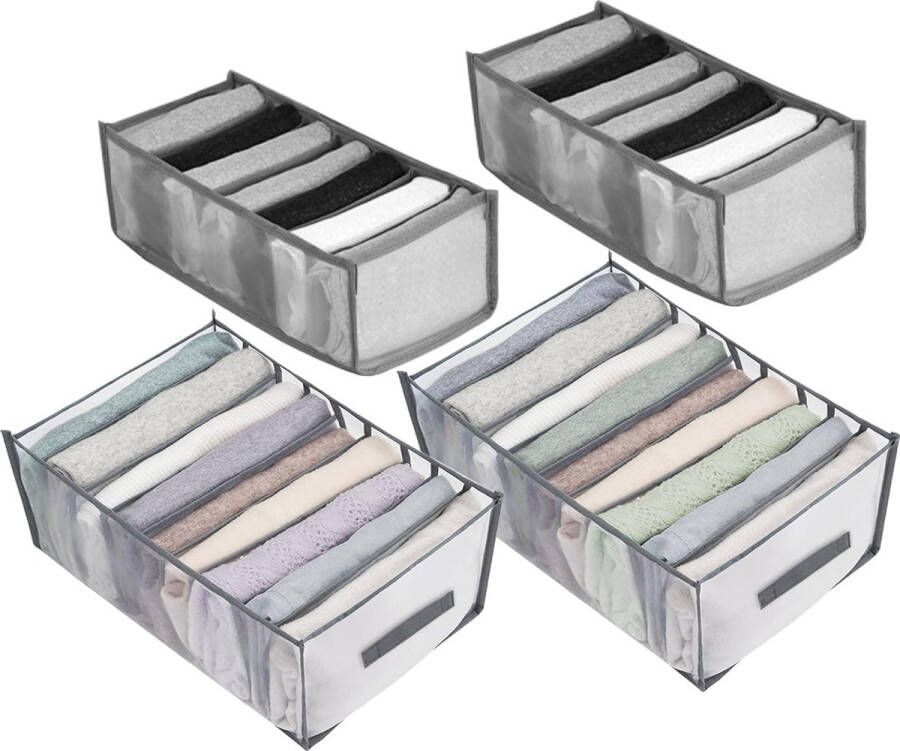 4 stuks kledingopslag van mesh opvouwbare opbergdozen voor laden opvouwbare kledingorganizer jeansopbergdoos voor broeken shirt beha's en stropdassen (grijs 7 9 rasters)