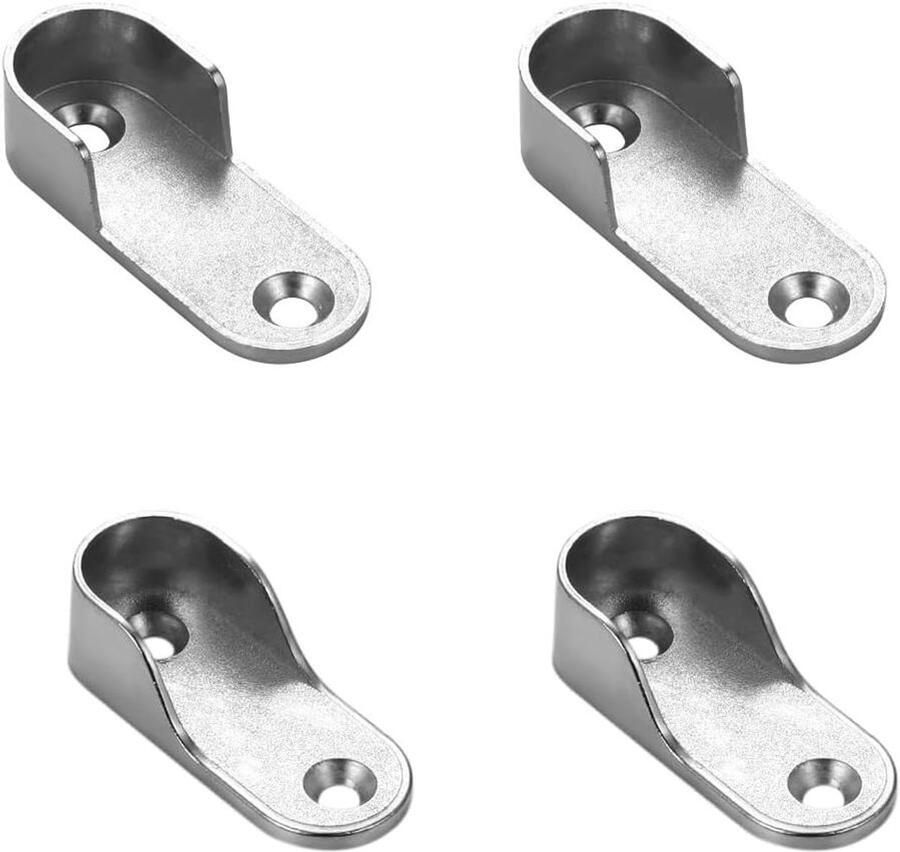 Allecto Plus Kledingstanghouders 4 stuks Kastbuislager vernikkeld zilver Garderobe flens railhouder Geschikt voor 15mm kledingstangen