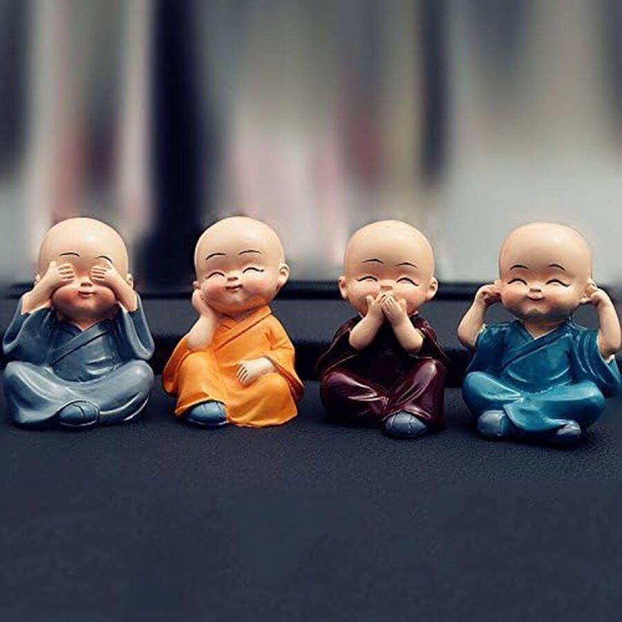 4 stuks kleine monnikfiguren voor auto tafel huisdecoratie