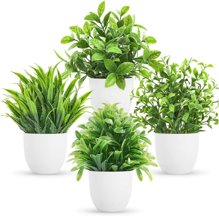 Tkxjry 4 stuks kunstplanten kleine nepplanten in pot namaakkunstplant plastic planten in pot mini kunstplanten met pot voor bureau huis balkon