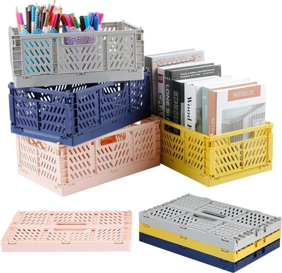 4 stuks kunststof vouwmanden stevige vouwdoos opvouwbare kunststof opbergmand voor keuken slaapkamer klaslokaal kantoor (30 5 x 20 x 12 2 cm)