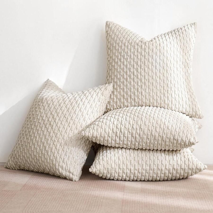 4 stuks kussenhoezen decoratief duurzaam vierkant modern zacht woonkamer slaapkamer huis stoel 45 x 45 cm wit