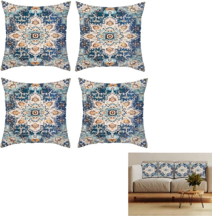 4 stuks kussensloop in Boheemse stijl Decoratief buitenkussen Decoratieve kussenhoes Kussensloop Boheemse stijl Blauw 45*45CM Geschikt voor bedden autobanken Kussenkern niet inbegrepen