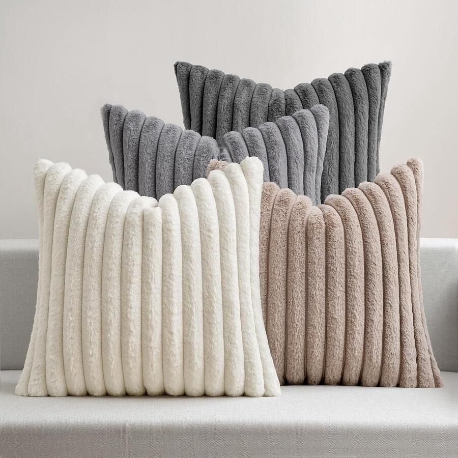 4 Stuks Kussenslopen 40x40 cm Zachte Pluche Hoes voor Decoratieve Kussens Geschikt voor Bank en Slaapkamer Modern Grijs Vierkant Design